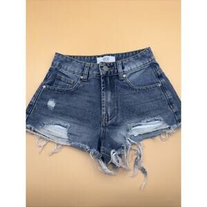 RISE Supply Co Light Wash Distressed Denim Shorts Women Size 0 High Waist New